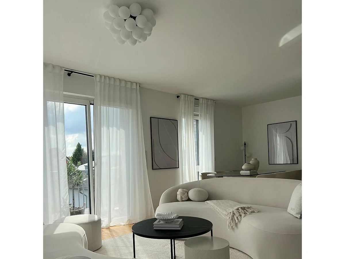 Plafonnier Art Déco noir avec verre opale 6 lumières - Uvas