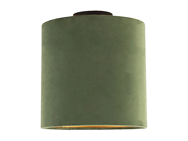 Plafonnier avec abat-jour en velours vert avec or 25 cm - Combi noir