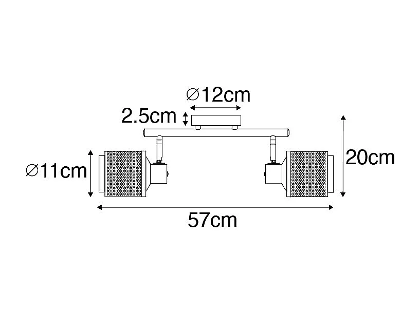 Spot encastré industriel noir avec or 2 lumières - Kayden