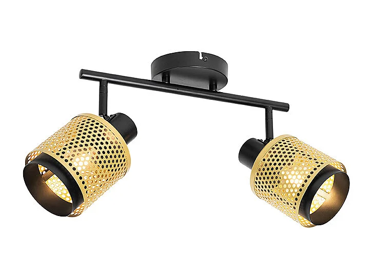 Spot encastré industriel noir avec or 2 lumières - Kayden