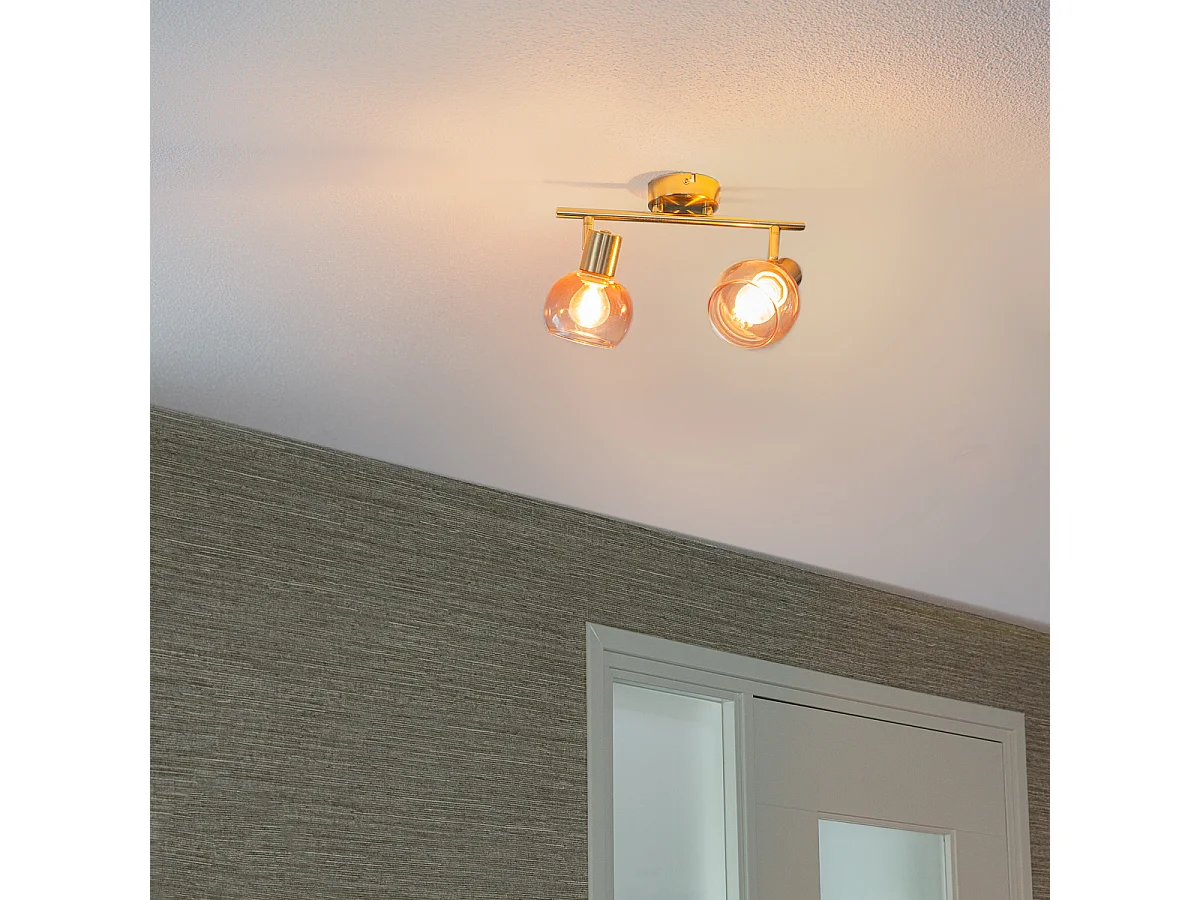 Spot Art Déco or avec verre rose 2 lumières - Vidro