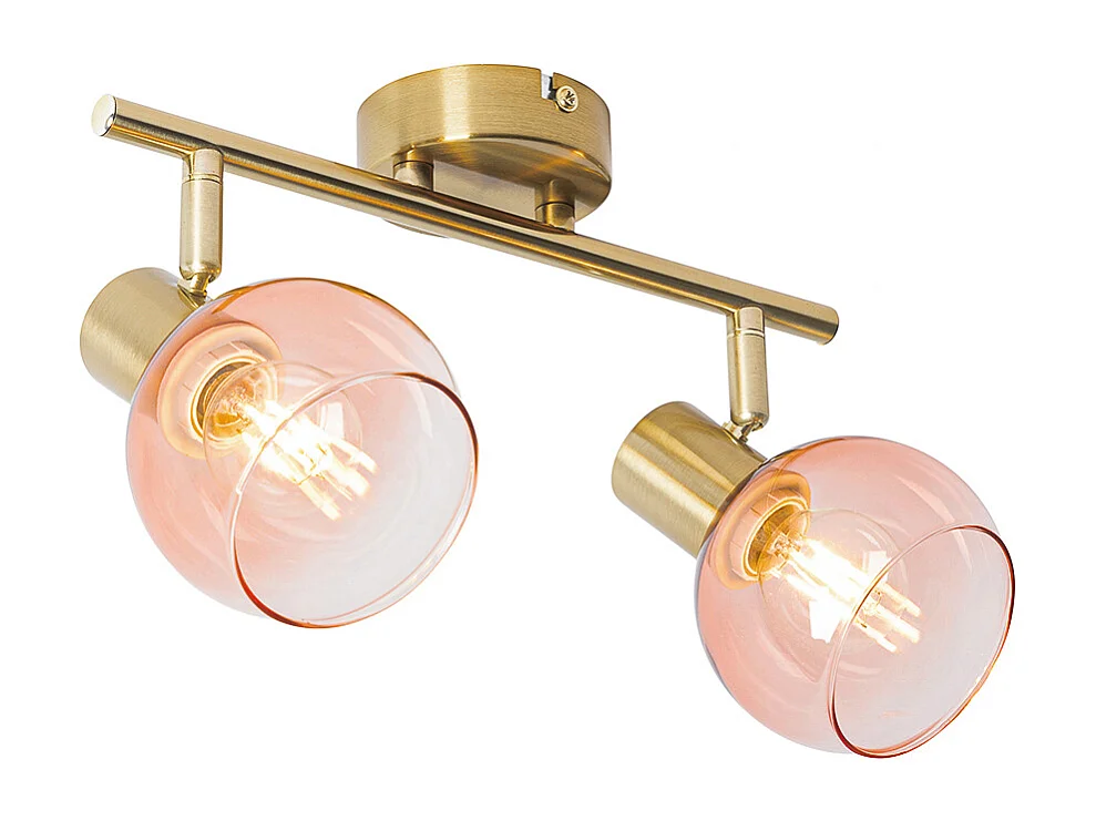 Spot Art Déco or avec verre rose 2 lumières - Vidro