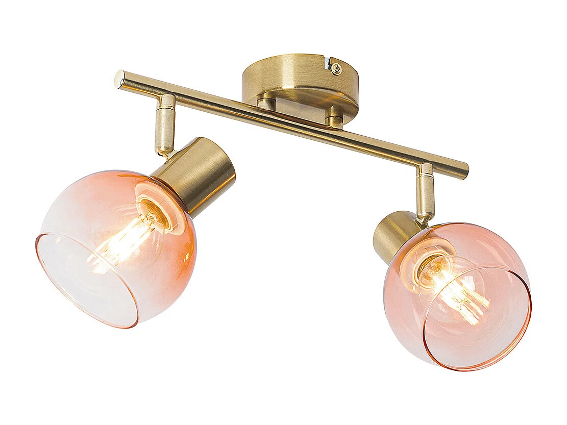 Spot Art Déco or avec verre rose 2 lumières - Vidro