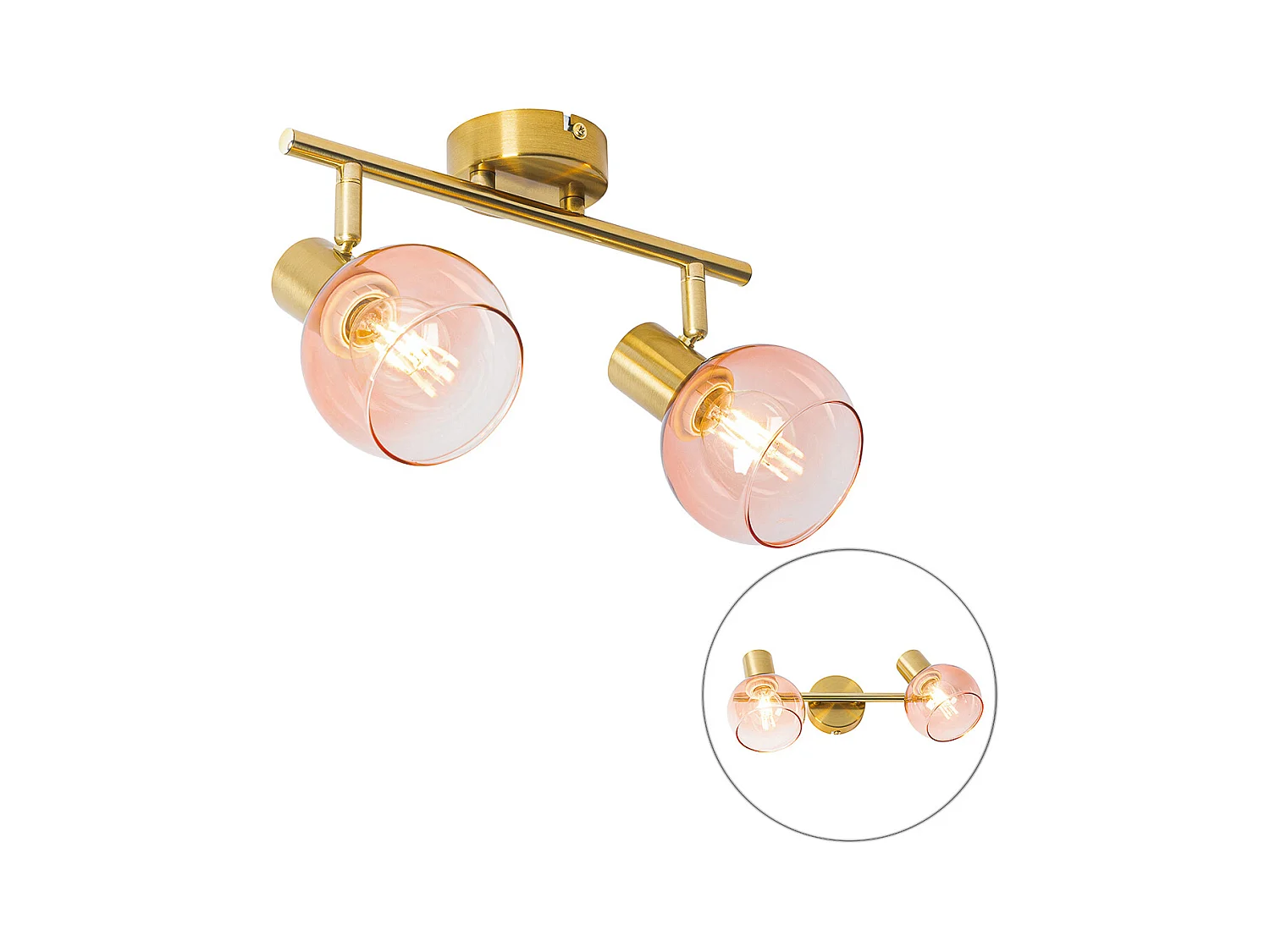 Spot Art Déco or avec verre rose 2 lumières - Vidro