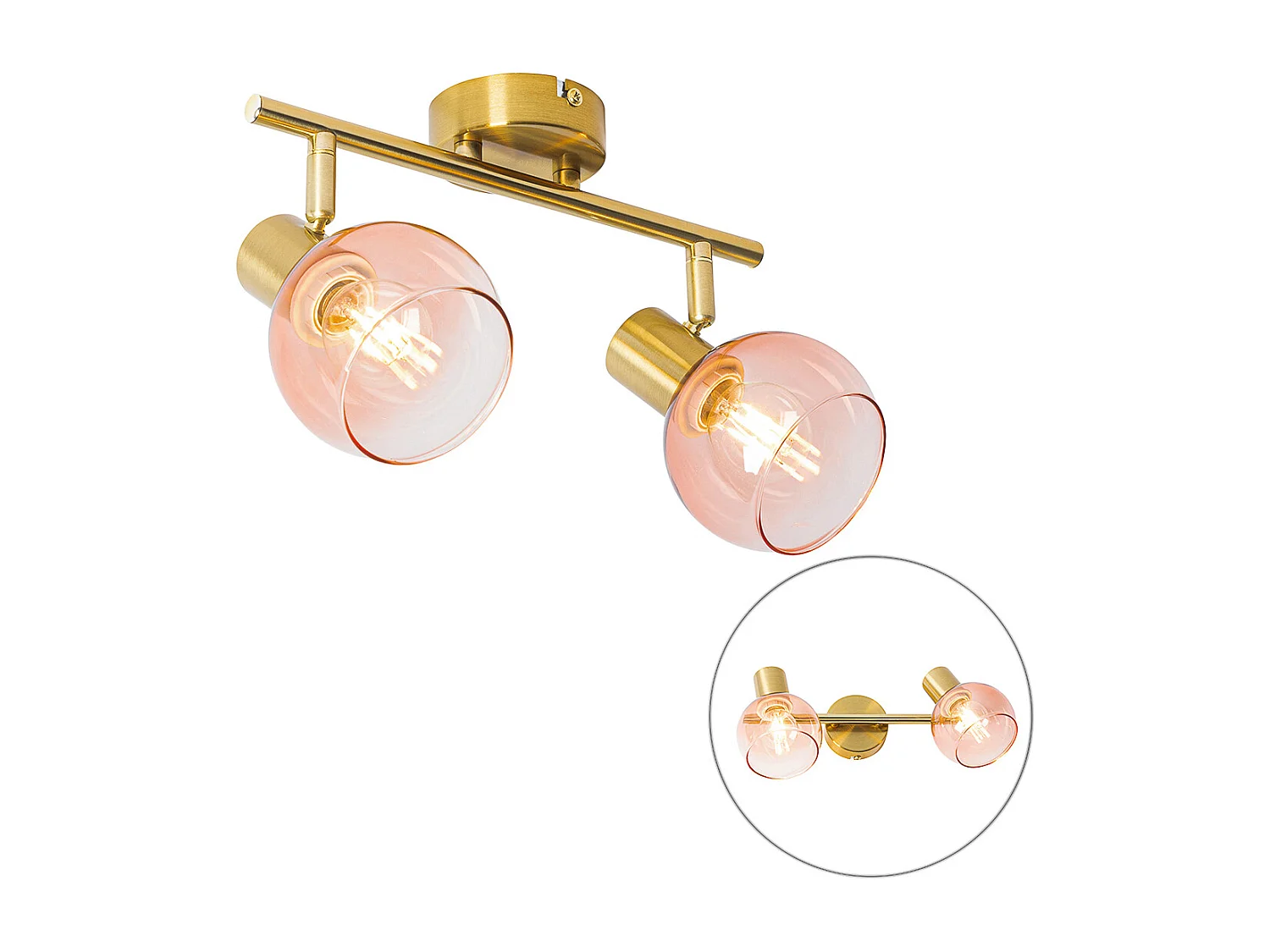 Spot Art Déco doré avec verre rose 2 lumières - Vidro