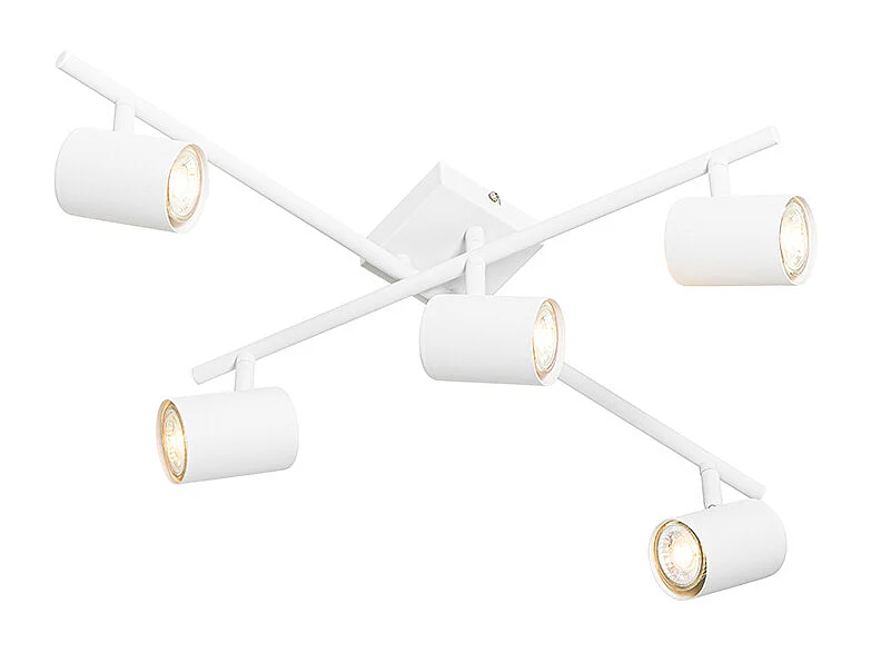 Plafonnier moderne blanc 5 lumières orientable carré - Jeana