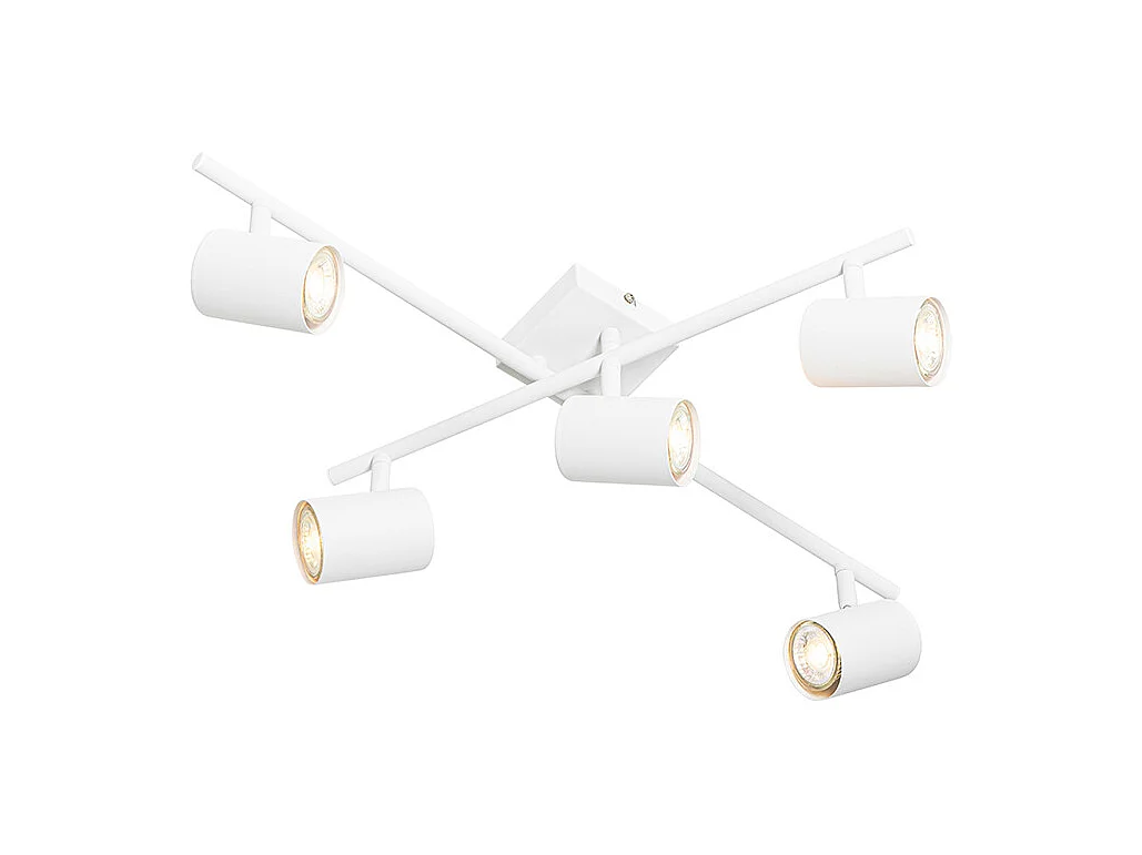 Plafonnier moderne blanc 5 lumières réglables carré - Jeana