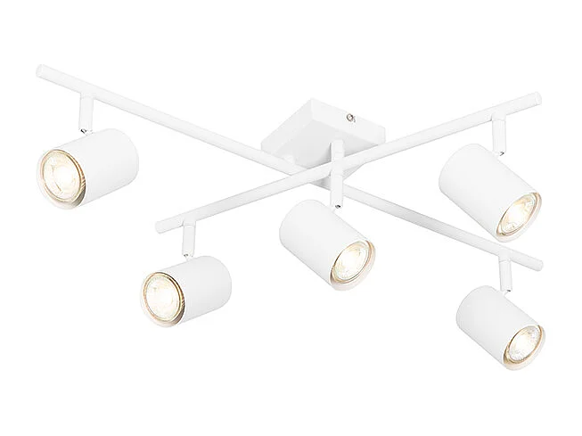 Plafonnier moderne blanc 5 lumières réglables carré - Jeana