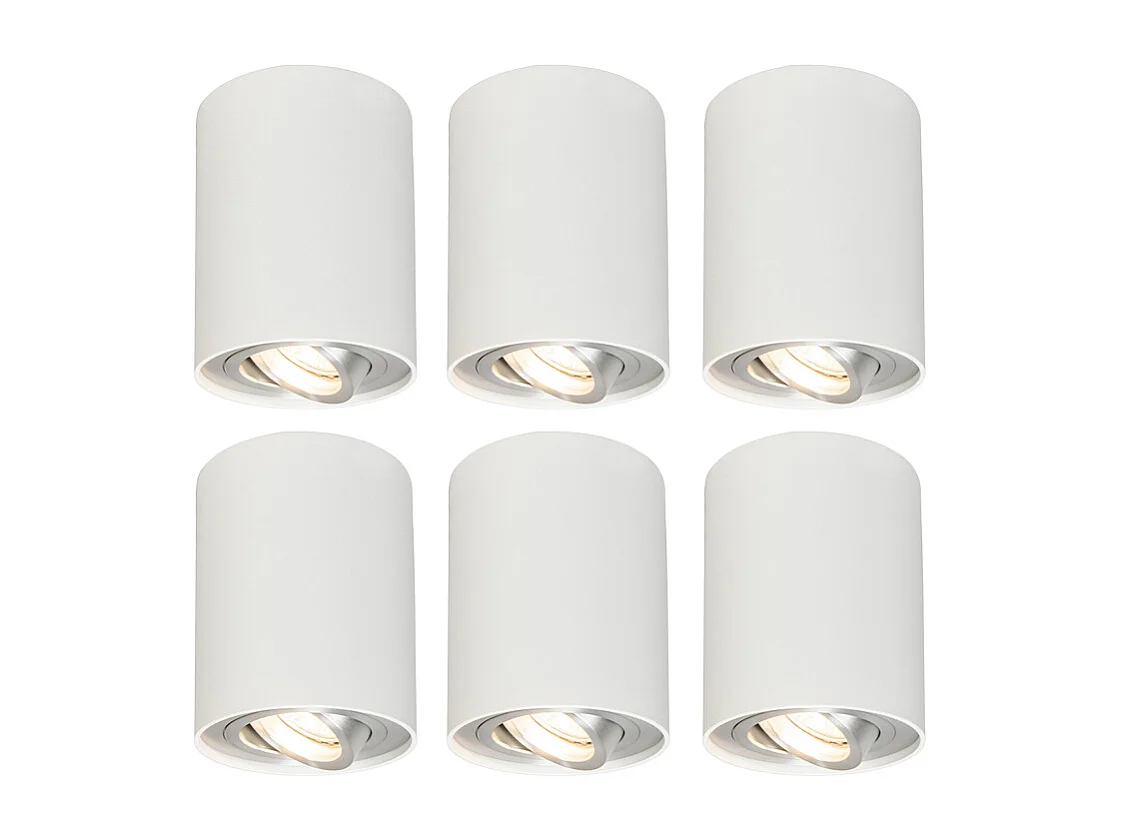 Ensemble de 6 spots blanc rotatif et inclinable - Rondoo 1 up