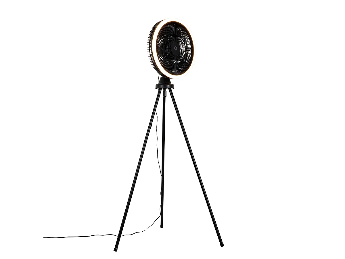 Trépied de ventilateur de sol noir avec LED dimmable en 3 étapes - Meric