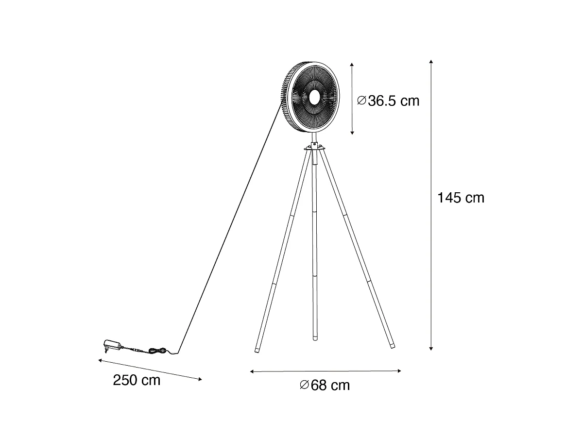 Trépied de ventilateur de sol noir avec LED dimmable en 3 étapes - Meric