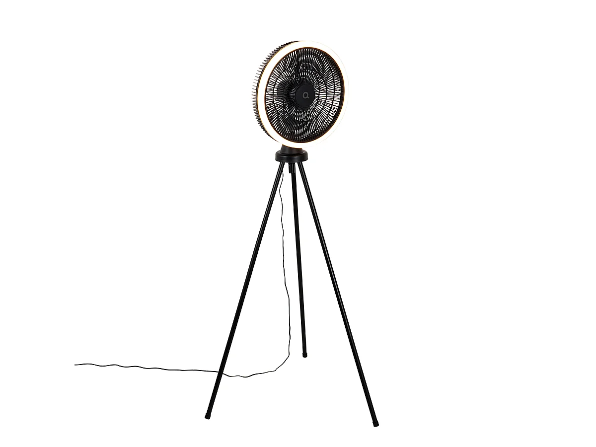 Trépied de ventilateur de sol noir avec LED dimmable en 3 étapes - Meric