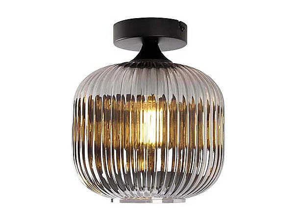 Plafonnier Art Déco noir avec verre fumé - Karel