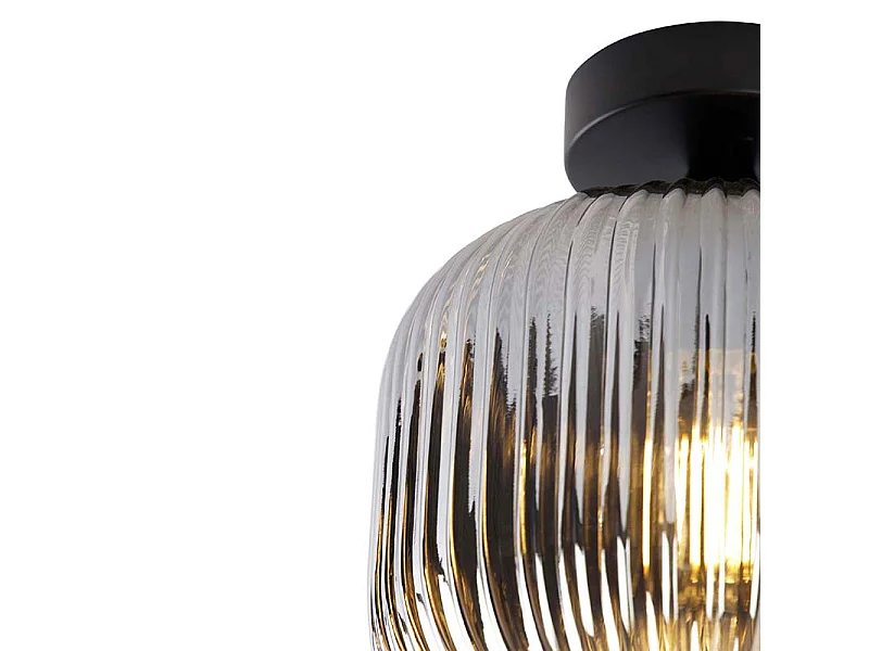 Plafonnier Art déco noir avec verre fumé - Karel