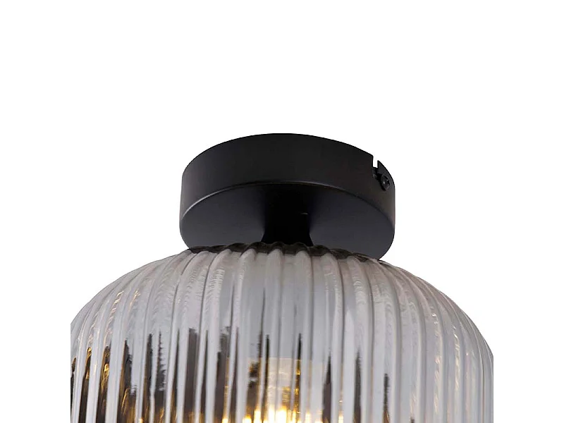 Plafonnier Art déco noir avec verre fumé - Karel