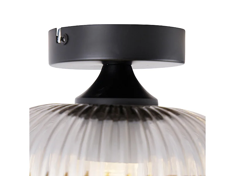 Plafonnier Art déco noir avec verre fumé - Karel