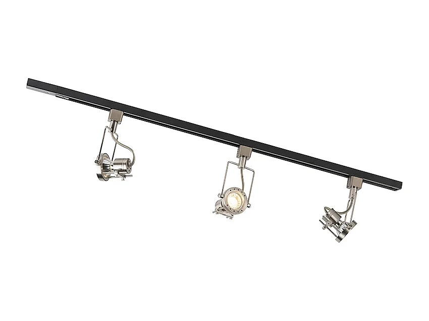 Système sur rail avec 3 spots monophasé noir avec acier - Suplux