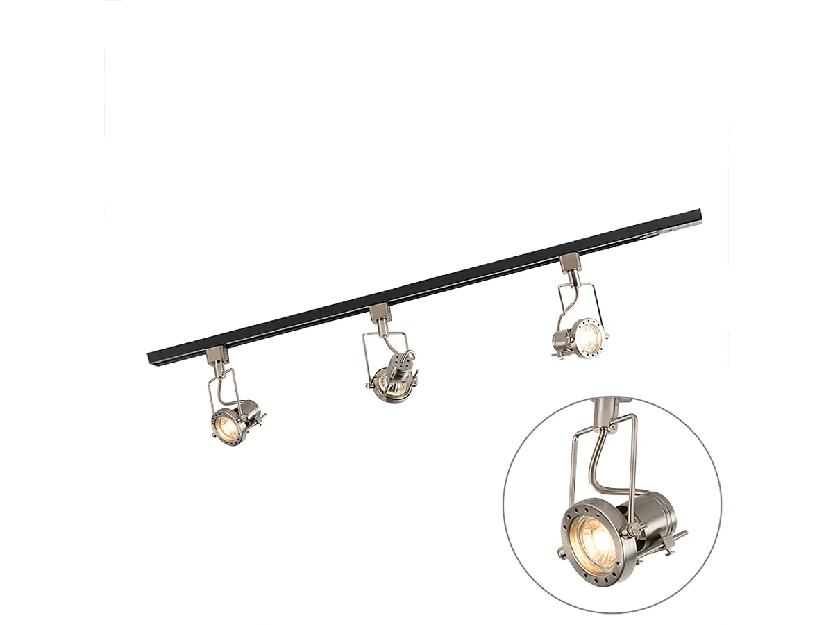 Système sur rail avec 3 spots monophasé noir avec acier - Suplux