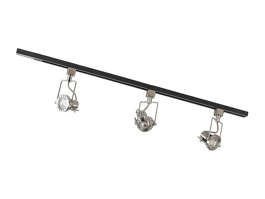 Système sur rail avec 3 spots monophasé noir avec acier - Suplux