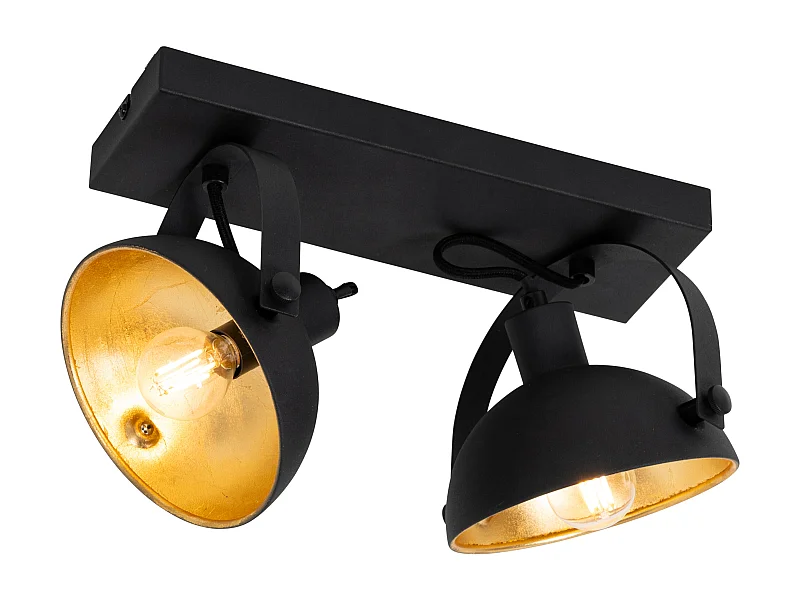 Plafonnier industriel noir avec or 2 lumières orientables - Magnax