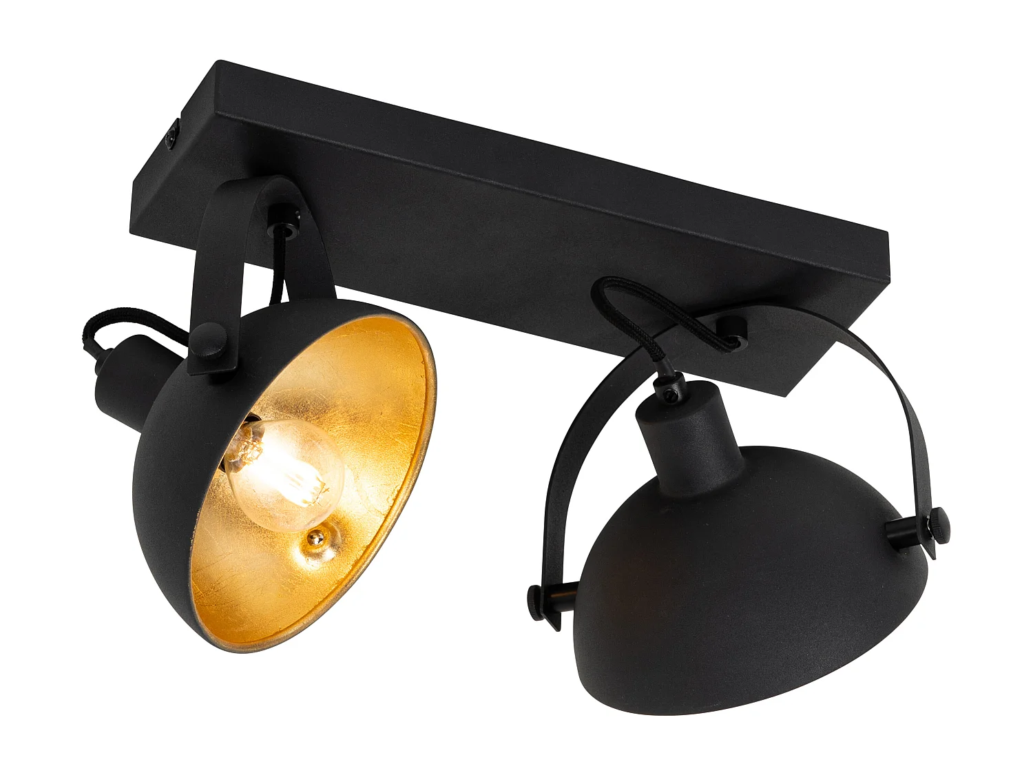 Plafonnier industriel noir et doré 2 lumières orientable - Magnax