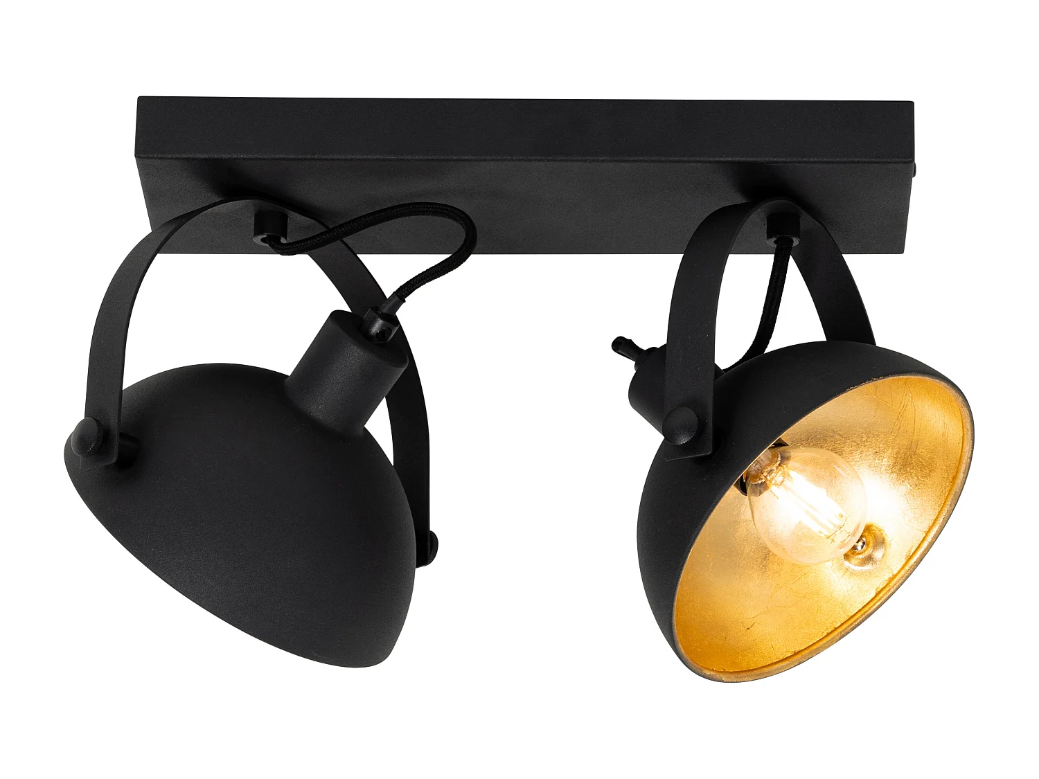 Plafonnier industriel noir et doré 2 lumières orientable - Magnax