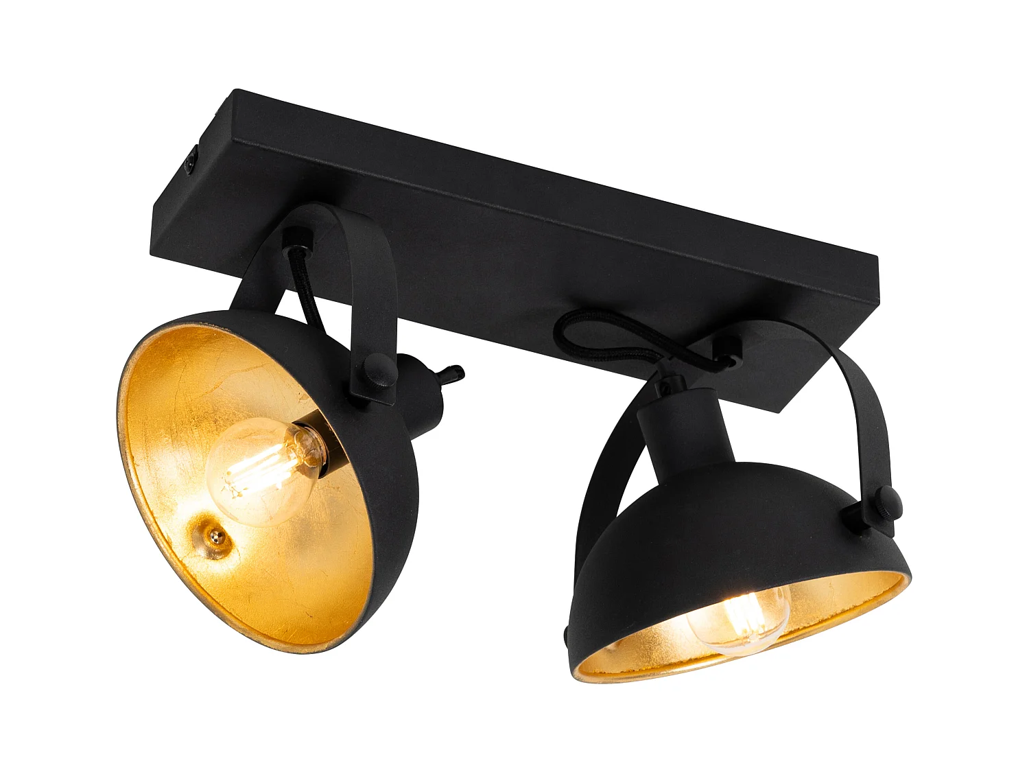 Plafonnier industriel noir et doré 2 lumières orientable - Magnax