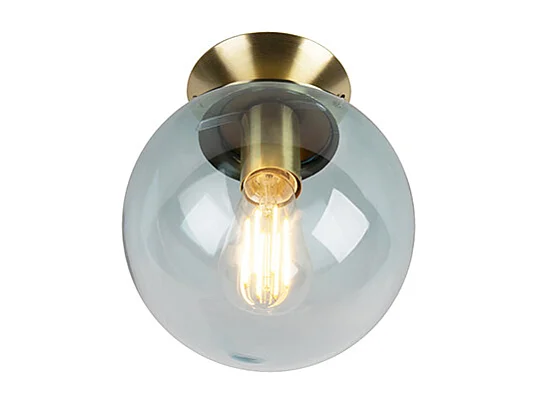 Plafonnier Art Déco en laiton avec verre bleu - Pallon