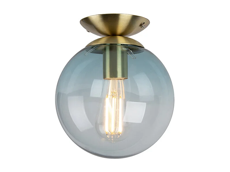 Plafonnier Art Déco en laiton avec verre bleu - Pallon
