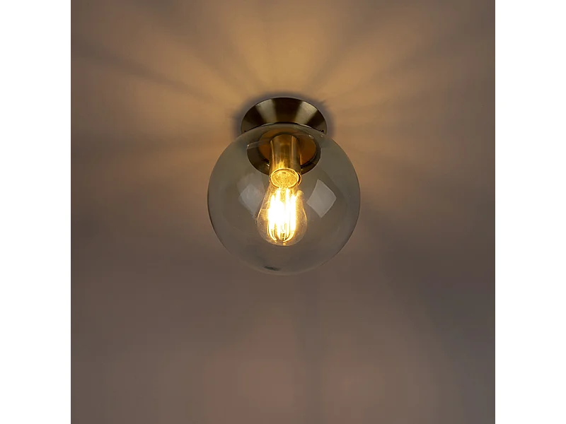 Plafonnier Art Déco en laiton avec verre bleu - Pallon