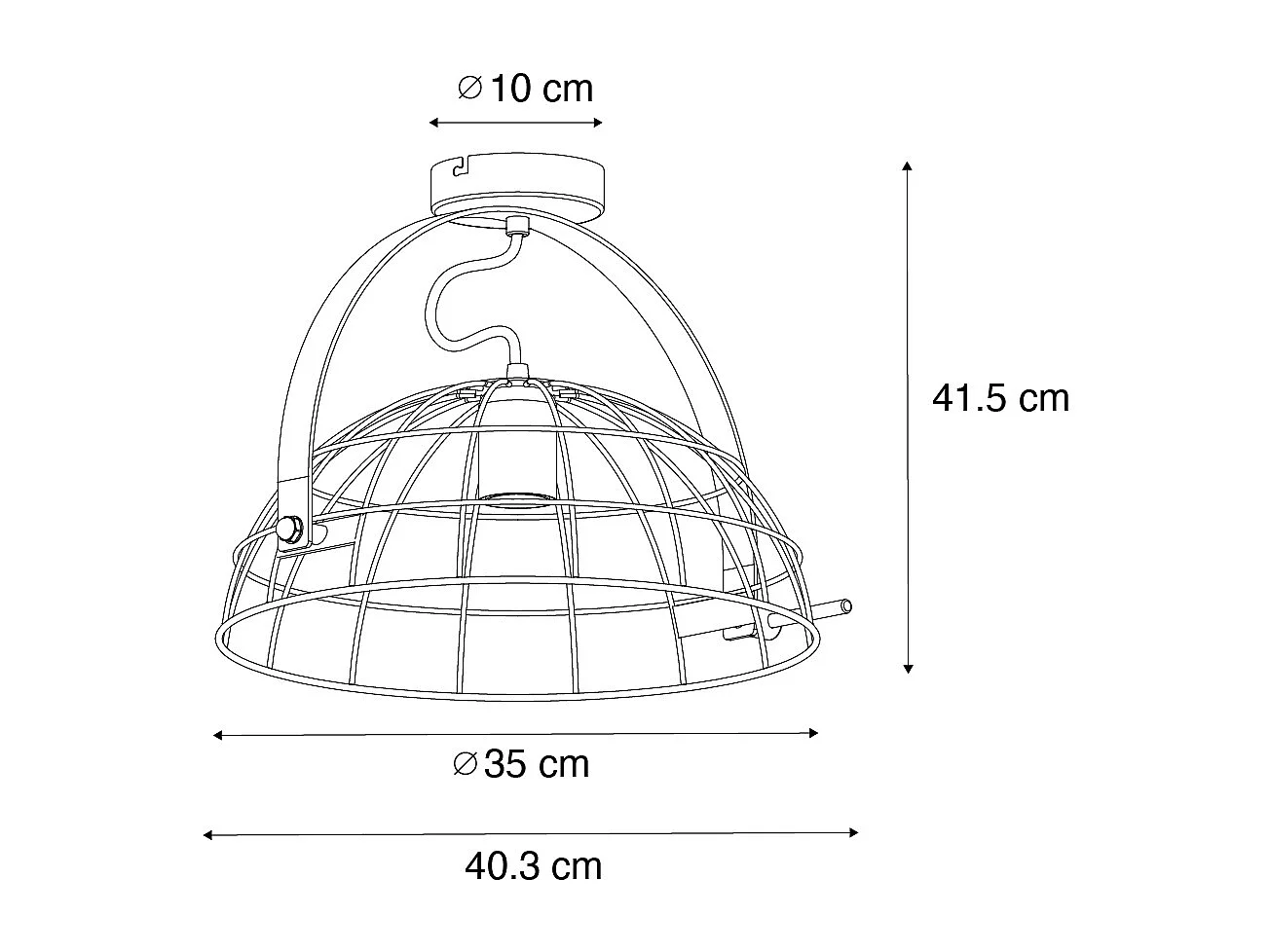 Plafonnier industriel noir 35 cm réglable - Hanze
