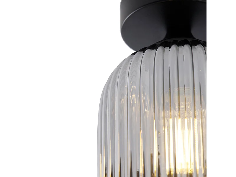 Plafonnier Art Déco noir avec verre fumé - Banci