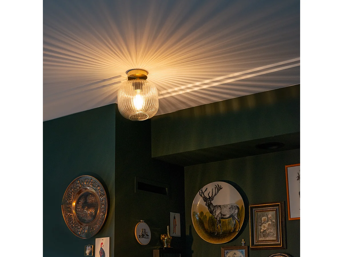 Plafonnier Art Déco Laiton avec Verre Transparent - Karel