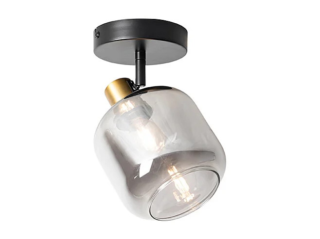 Spot de plafond design noir avec or avec verre fumé - Zuzanna