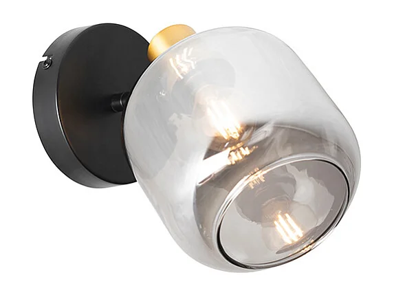Spot de plafond design noir avec or avec verre fumé - Zuzanna