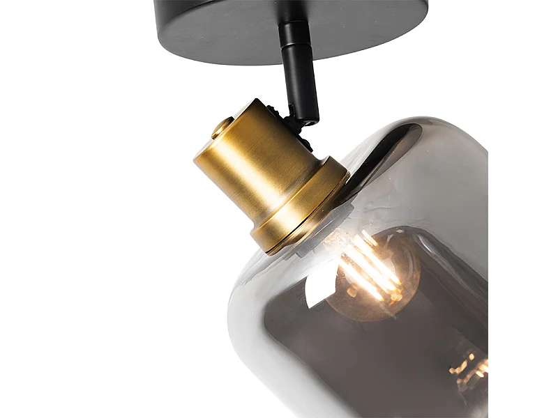 Spot de plafond design noir avec or avec verre fumé - Zuzanna