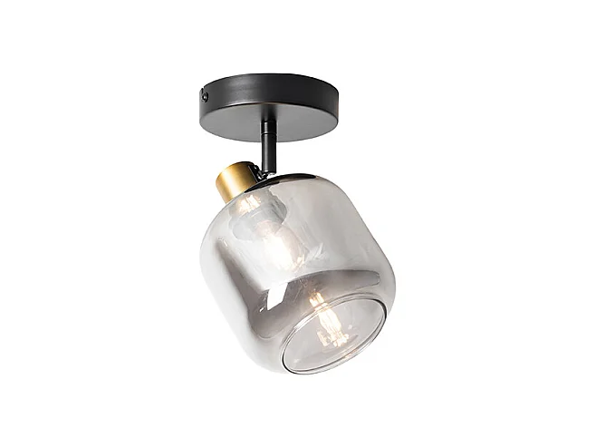 Spot de plafond design noir avec or avec verre fumé - Zuzanna