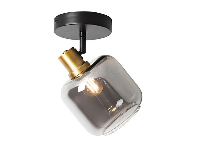 Spot de plafond design noir avec or et verre fumé - Zuzanna