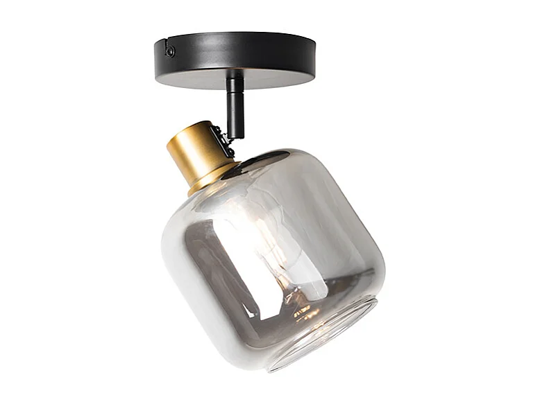 Spot de plafond design noir avec or et verre fumé - Zuzanna