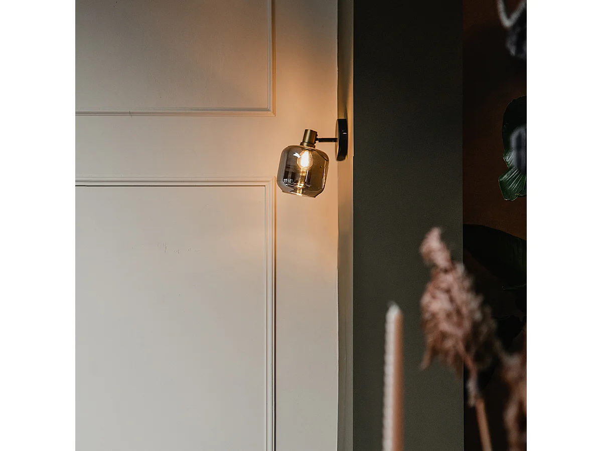 Spot de plafond design noir avec or et verre fumé - Zuzanna