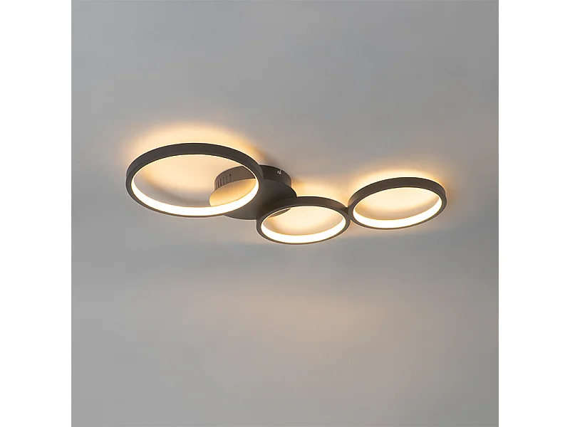 Plafonnier design noir avec LED intégré à intensité variable 3 niveaux 3 lumières - Pande