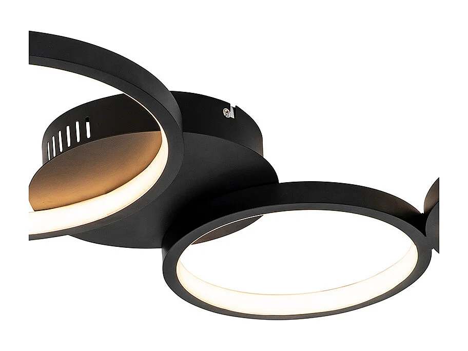 Plafonnier design noir avec LED intégré à intensité variable 3 niveaux 3 lumières - Pande