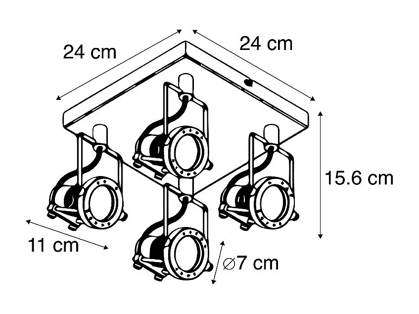 Spot industriel noir 4 lumières - Suplux