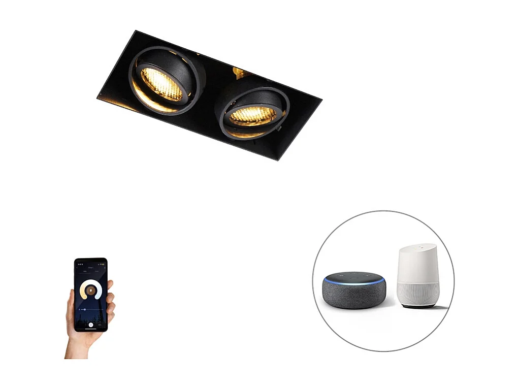 Spot encastré intelligent noir sans bordure 2 lumières avec WiFi GU10 - Oneon Honey