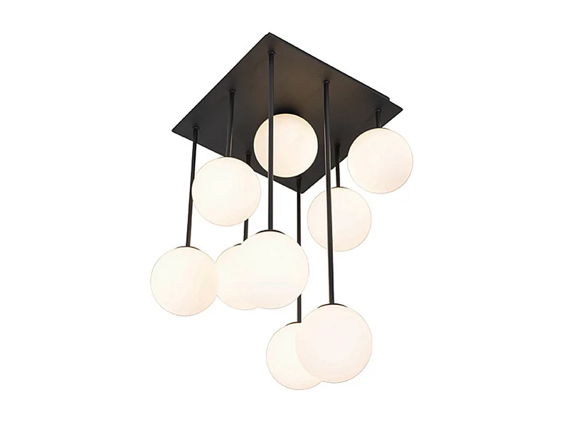Plafonnier moderne noir avec verre opale 9 lumières - Athènes