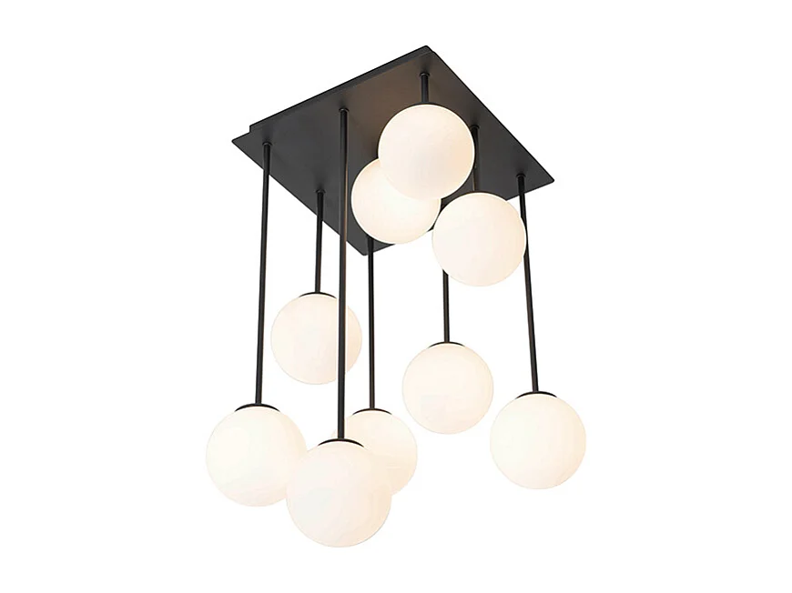 Plafonnier moderne noir avec verre opale 9 lumières - Athènes