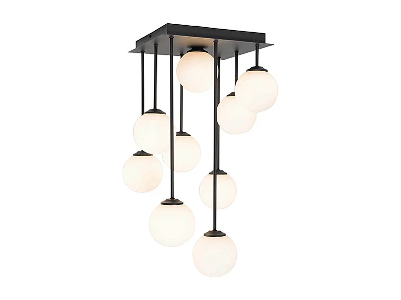 Plafonnier moderne noir avec verre opale 9 lumières - Athènes