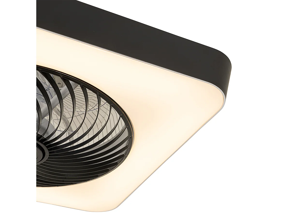 Ventilateur de plafond intelligent carré noir avec LED dimmable - Climo