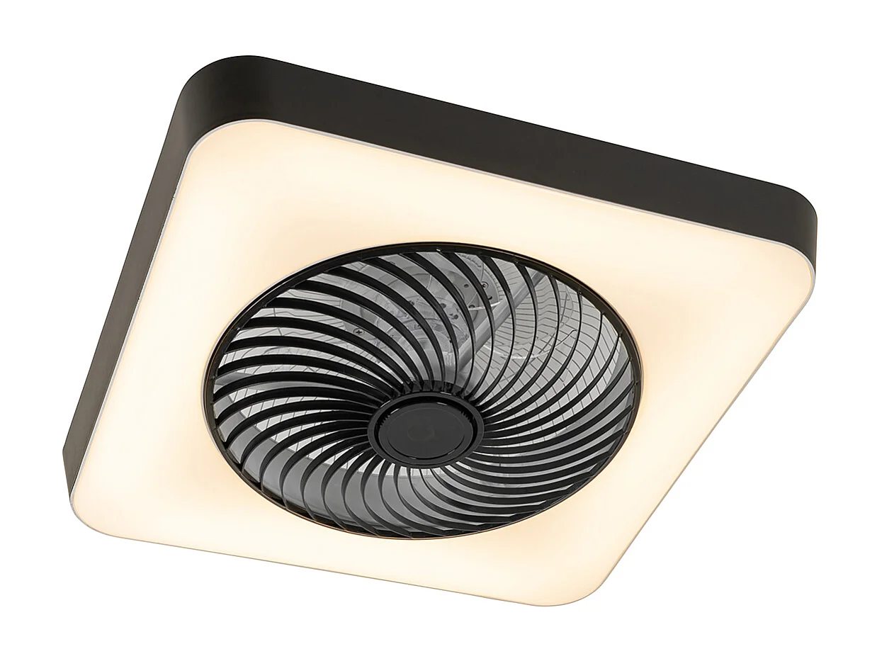Ventilateur de plafond intelligent carré noir avec LED dimmable - Climo