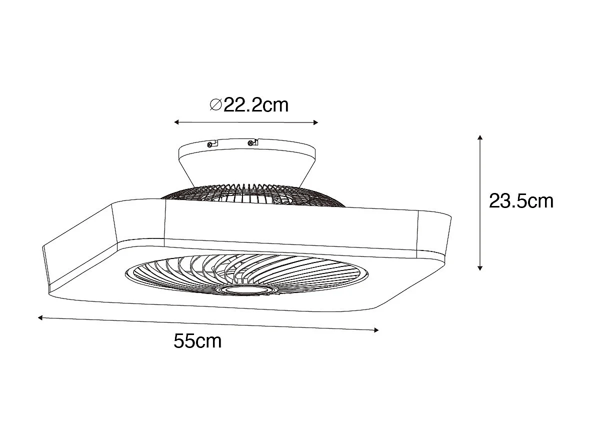 Ventilateur de plafond intelligent carré noir avec LED dimmable - Climo